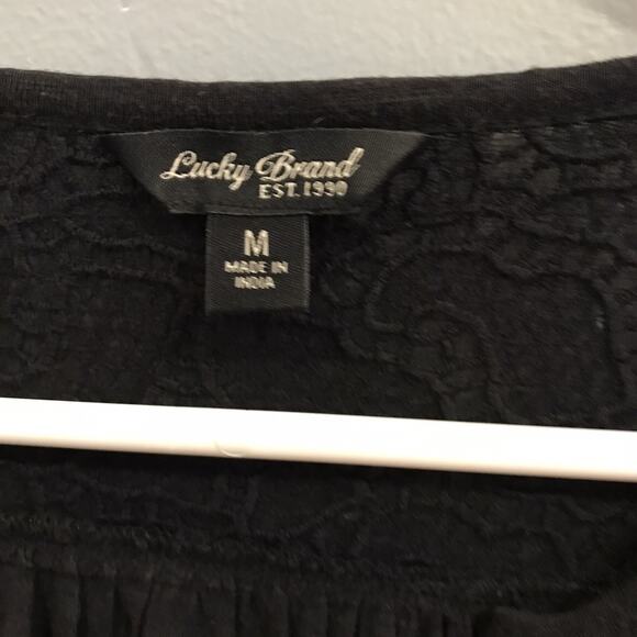 Lucky Brand Womens Top Size M Medium Black Lightweight Lace Inset Long Sleeve - Picture 7 of 7